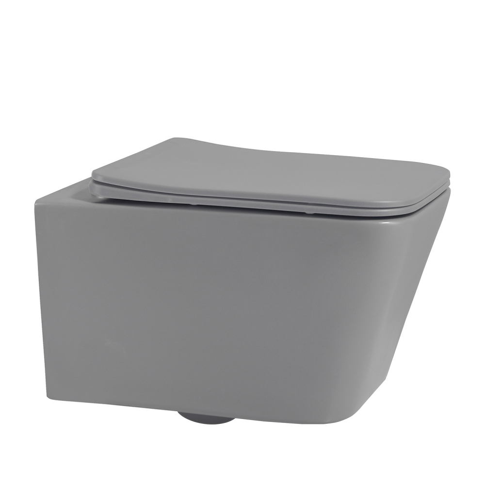 Подвесной унитаз Abber Rechteck AC1201MG, безободковый, сиденье микролифт, серый матовый 