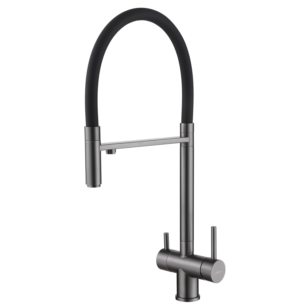 Смеситель Abber Wasser Kreis AF81141NG, для кухонной мойки с подключением к фильтру, с гибким изливом, цвет никель 