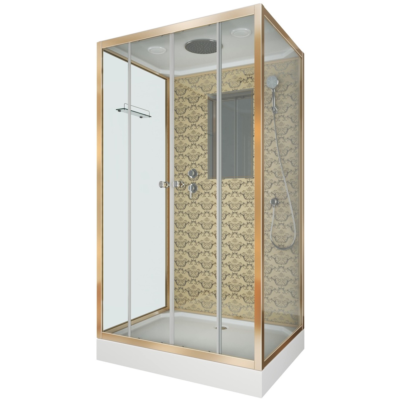 Душевая кабина Niagara Luxe NG-7772QG (120x90х210) низкий поддон(15см),дверь раздвижная,стенки золото,4 места 