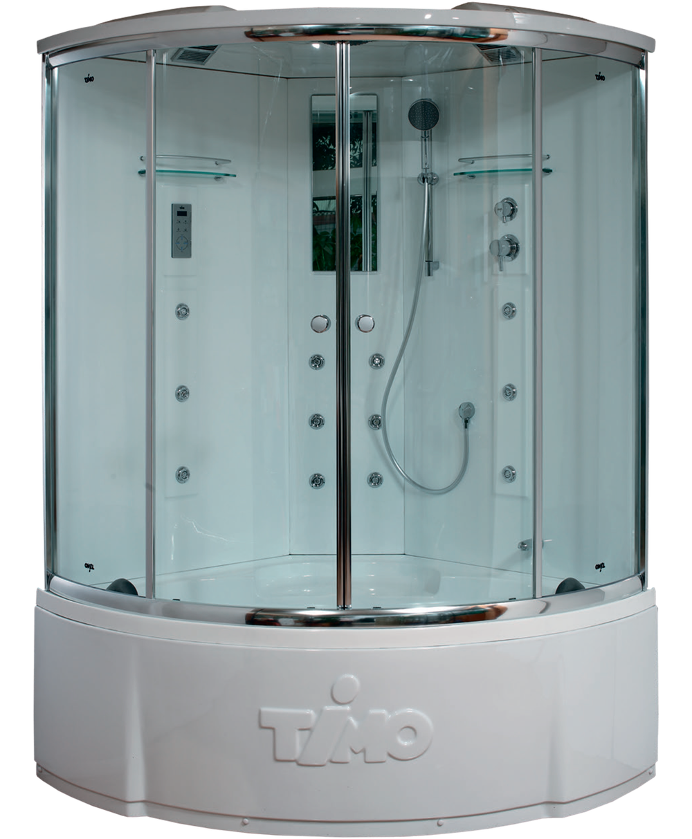 Душевой бокс Timo Lux T-7735C, 135 x 135 см, c крышей, высокий поддон, с гидромассажем, стекла прозрачные, профиль хром 