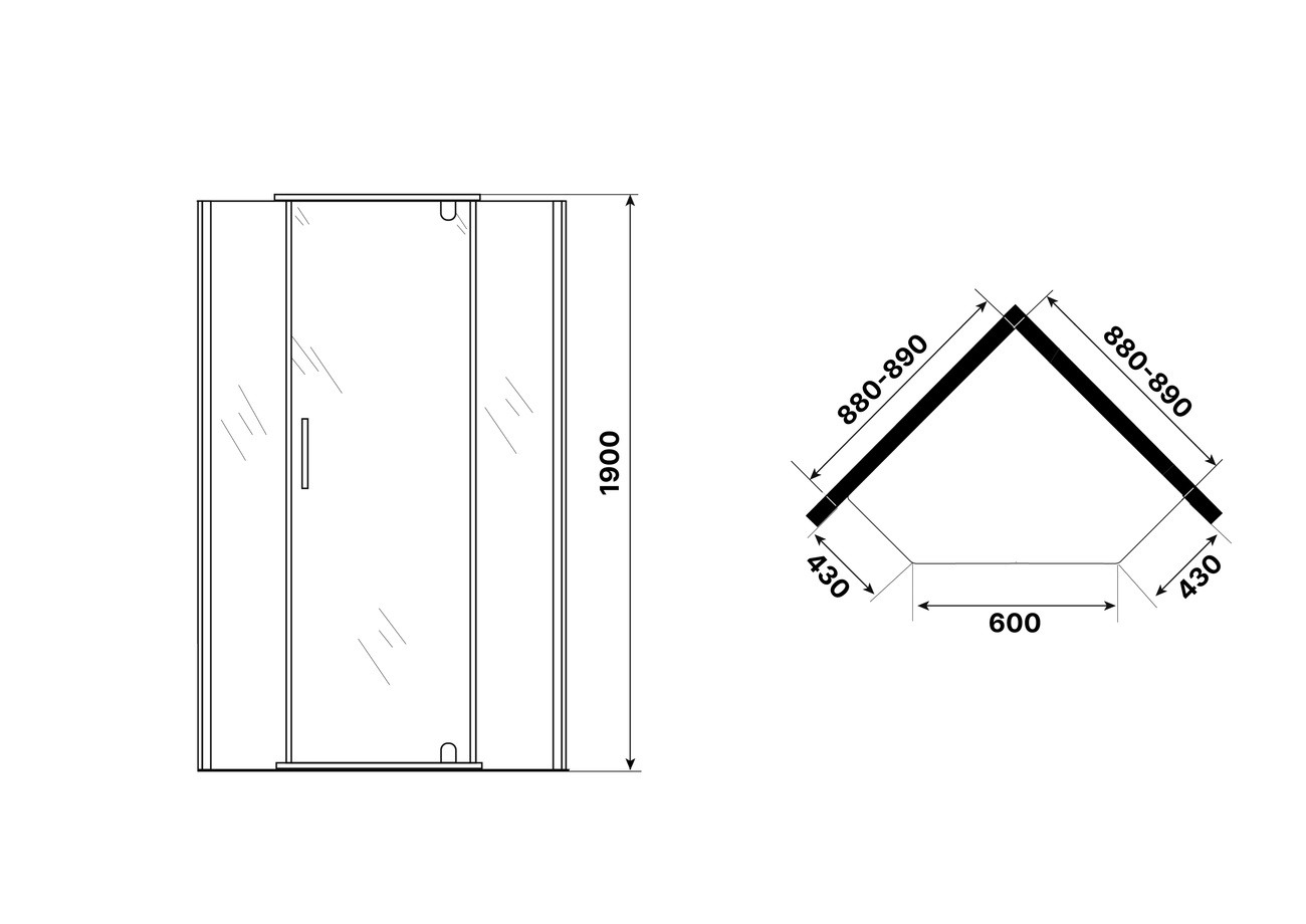 Душевое ограждение Niagara Eco NG-1009-14DT (90х90х190) трапеция,распашное,черный,стекло тонированное,1 место 