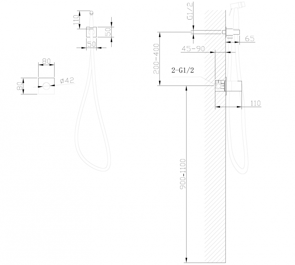 Гигиенический душ Abber Rund, AF8725B, со смесителем, черный матовый 