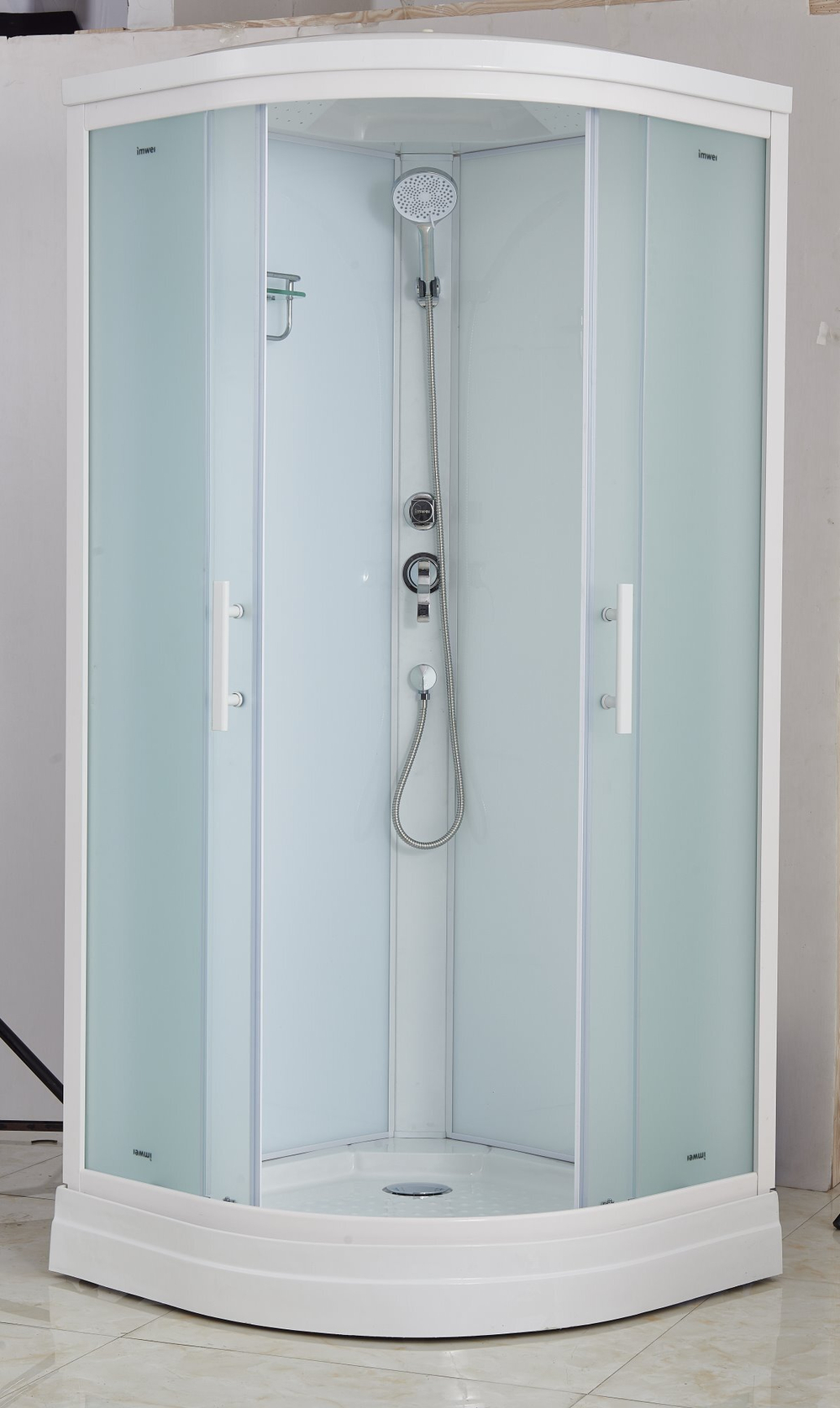 Душевая кабина Imwei XDM-09FH, 90 x 90 см, средний поддон, с крышей, стекла матовые, профиль брашированный, анодированный, алюминиевый 
