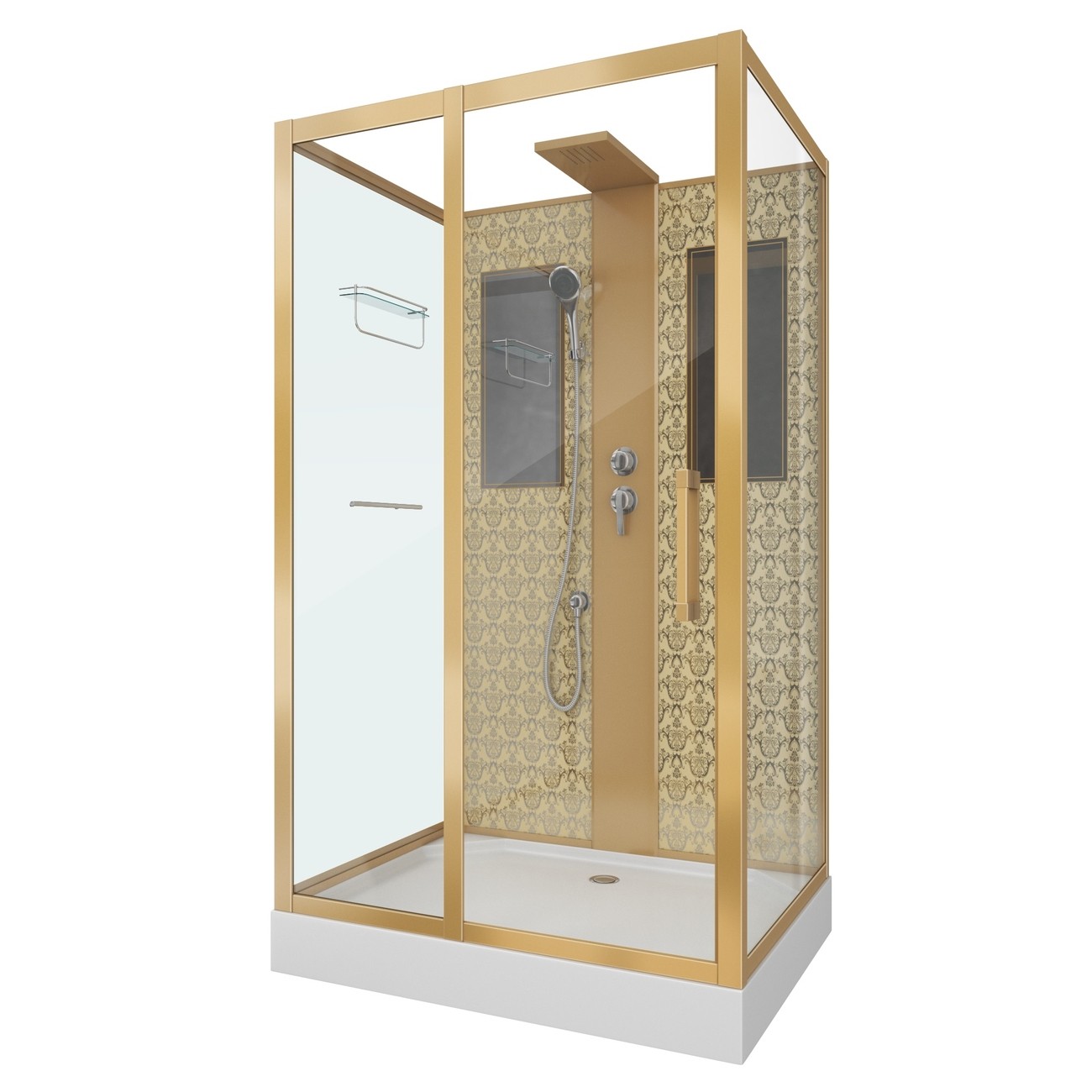 Душевая кабина Niagara Luxe NG-7711GBK (90x120х210) низкий поддон(15см),дверь раздвижная,стенки золото,без крыши,5 мест 