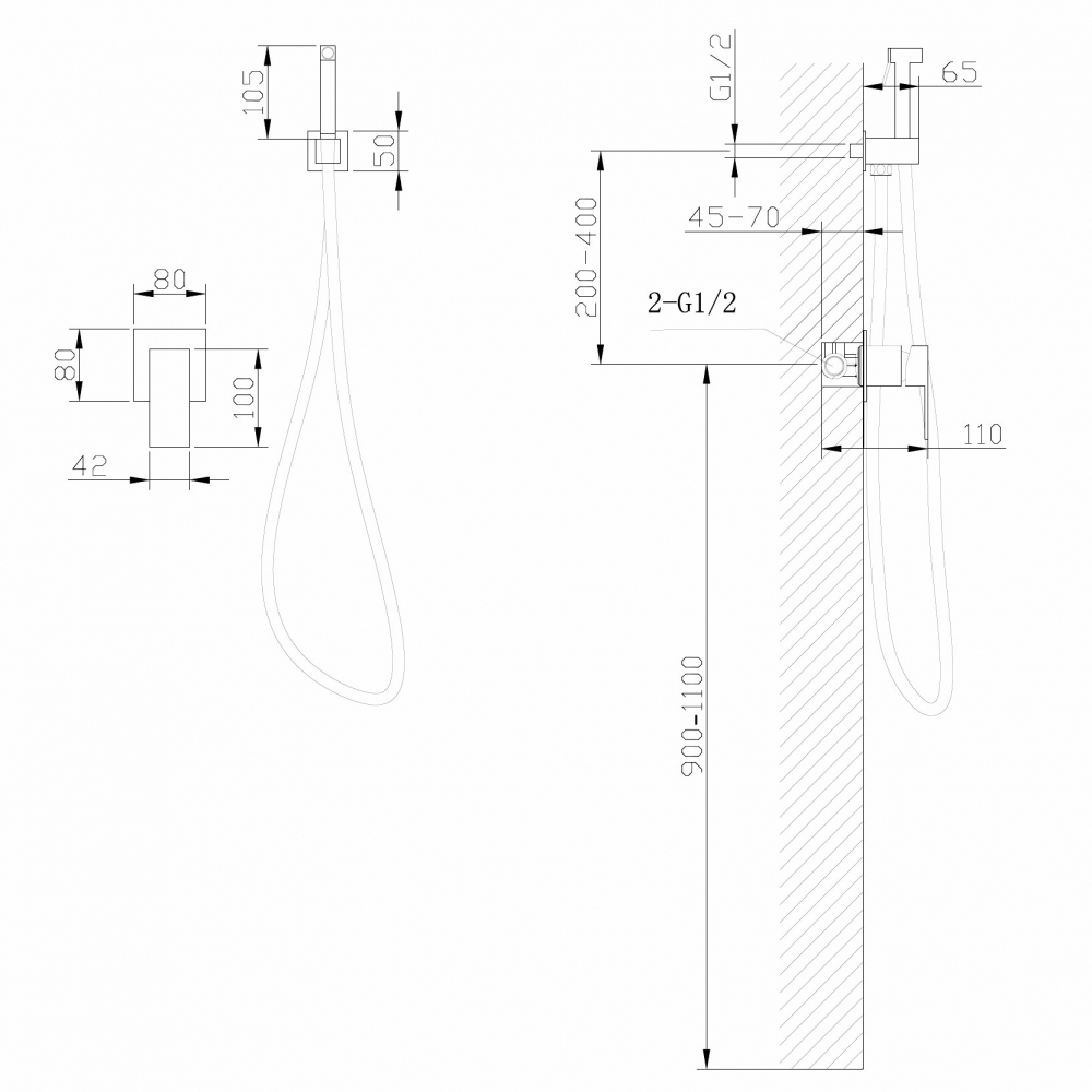 Гигиенический душ Abber Daheim, AF8225W, со смесителем, белый матовый 