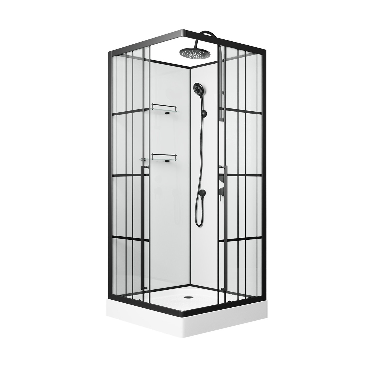 Душевая кабина Niagara Standart ST100/15QL/KL/BKT/ST100/15QR/KL/BKT, 100 x 100 см, стекло прозрачное с рисунком, профиль черный матовый, левая/правая 