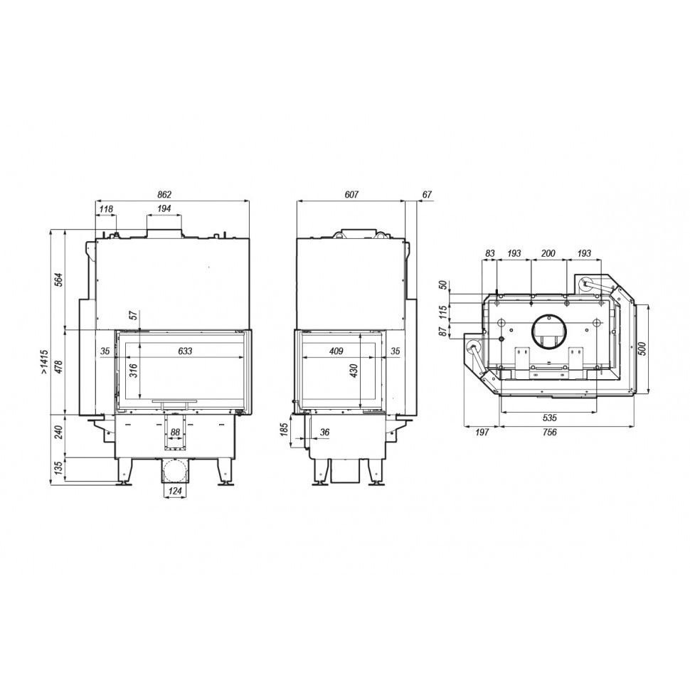 Каминная топка DEFRO HOME RIVA SM BL G SHORT 16кВт 756/478/500мм с водяным контуром гильотина 