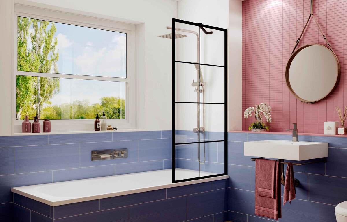 Шторка для ванны Ambassador Bath Screens 16041208 (70х140) черный,стекло прозрачное с рисунком,неподвижное,1 место 