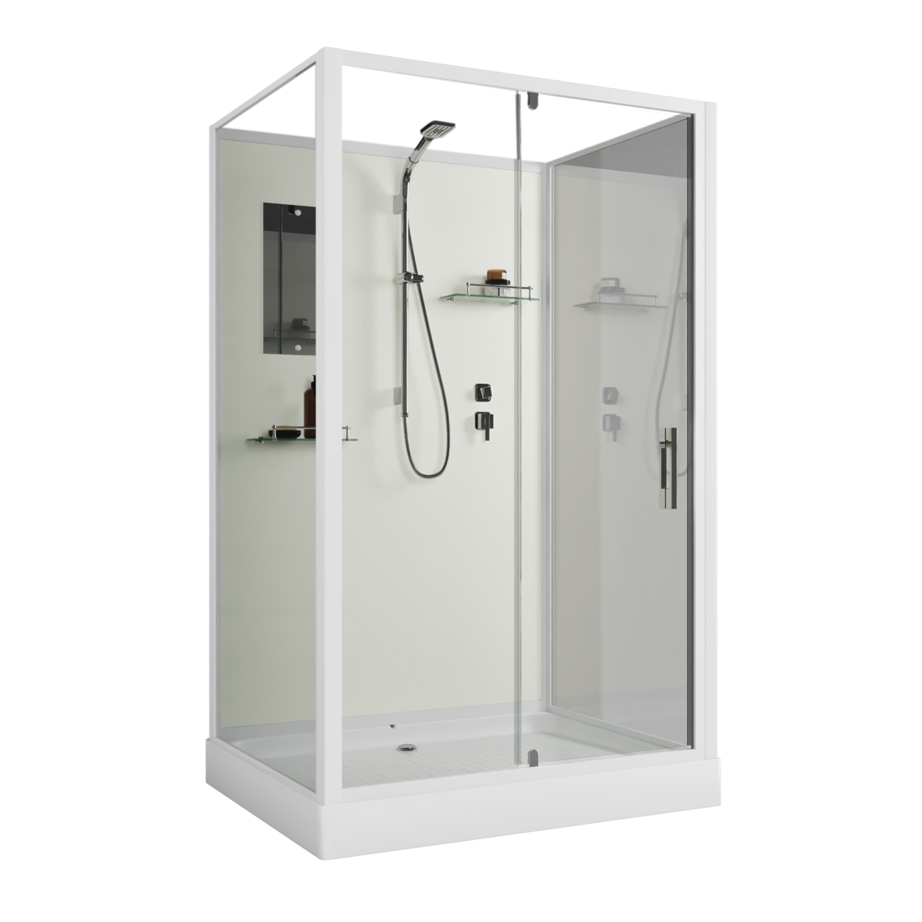 Душевая кабина Niagara Standart ST100/80/15Q/BK (100х80х200) прямоугольник,поддон 15см,распашная,проф.белый,без крыши,3 места 