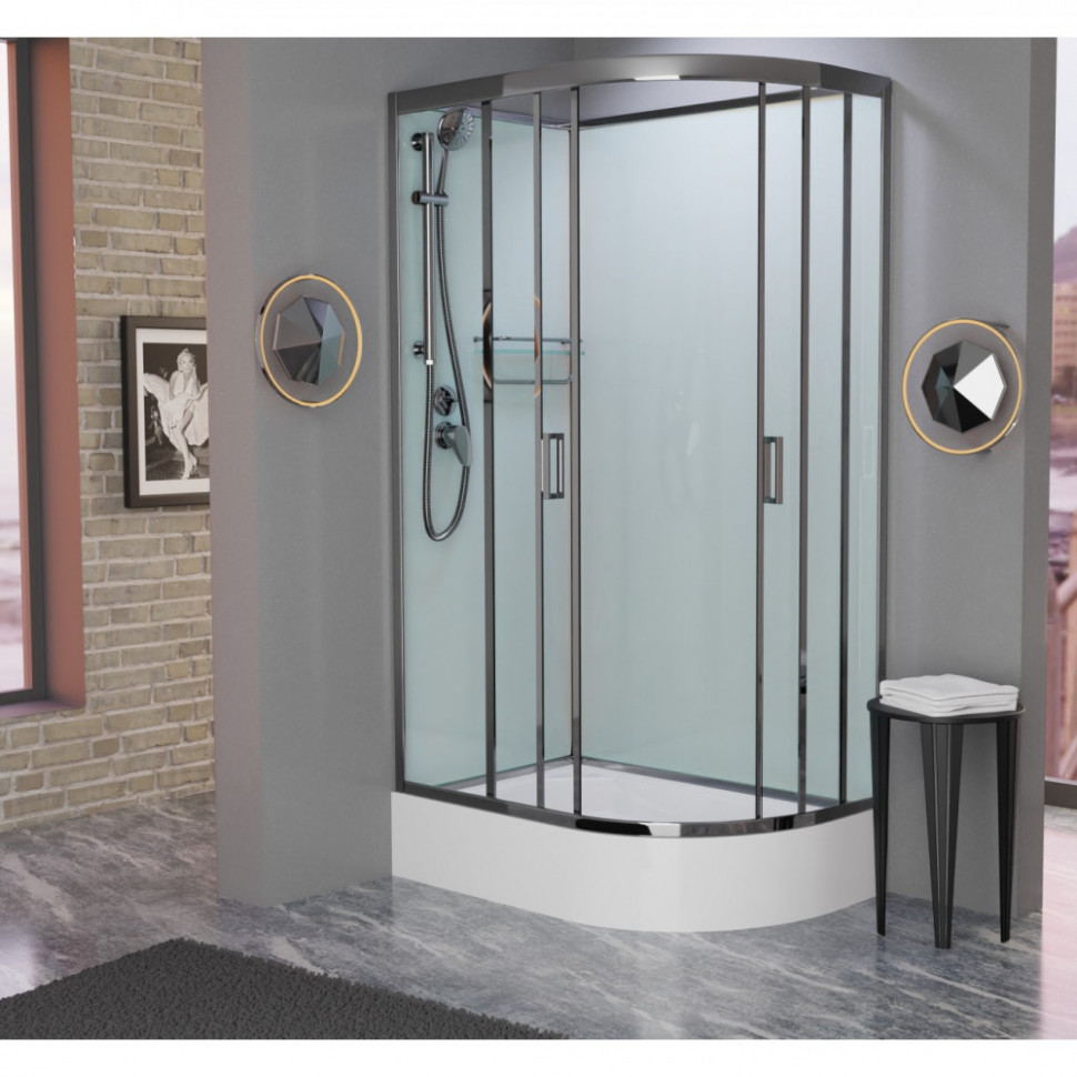 Душевая кабина Frank F412/1 L/R М Brilliant без крыши, 120 х 80 см, средний поддон, стекла матовые, профиль хром, 20099/20101 