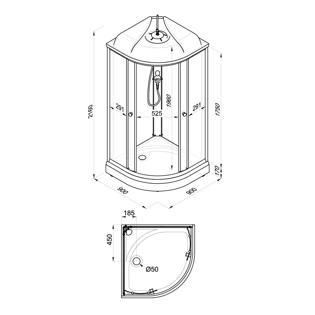 Душевая кабина Niagara Light L90/17, 90 х 90 см, с крышей, поддон низкий, стекло прозрачное, профиль хром 
