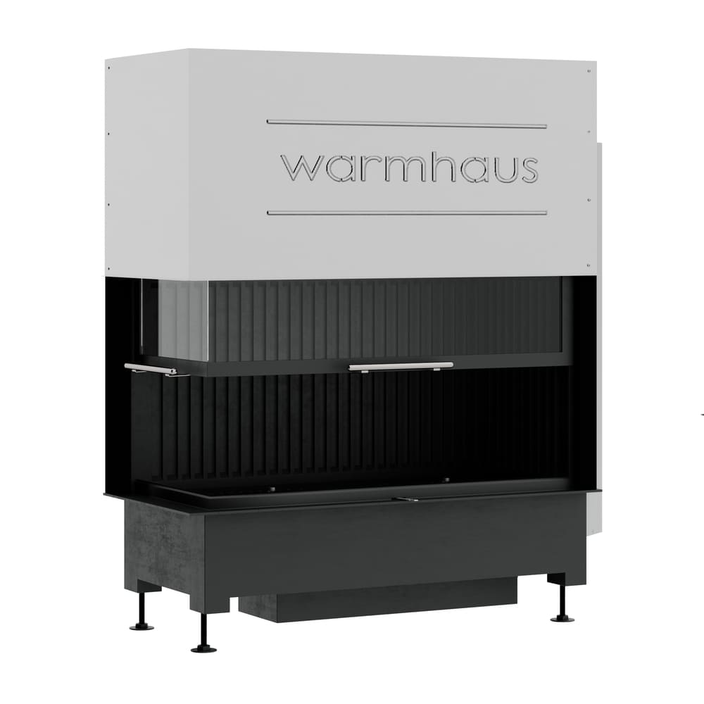 Каминная топка KANT L 100/57h (Warmhaus) с угловым стеклом левая, футеровка черные 3D панели 