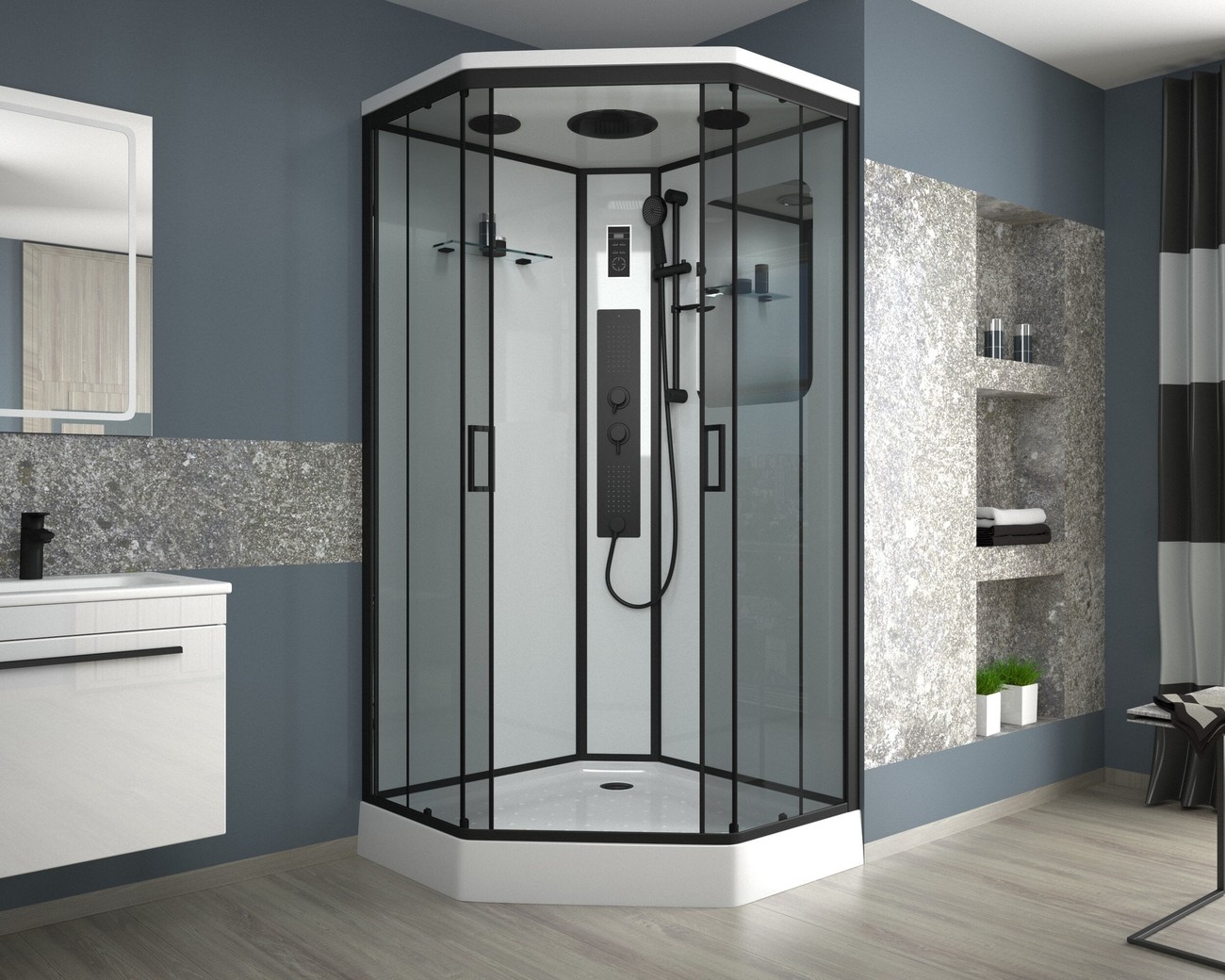 Душевая кабина Niagara Premium NG-6901-01GD BLACK (90х90х220) низкий поддон(16см),черный,стекло тонированное,4 места 