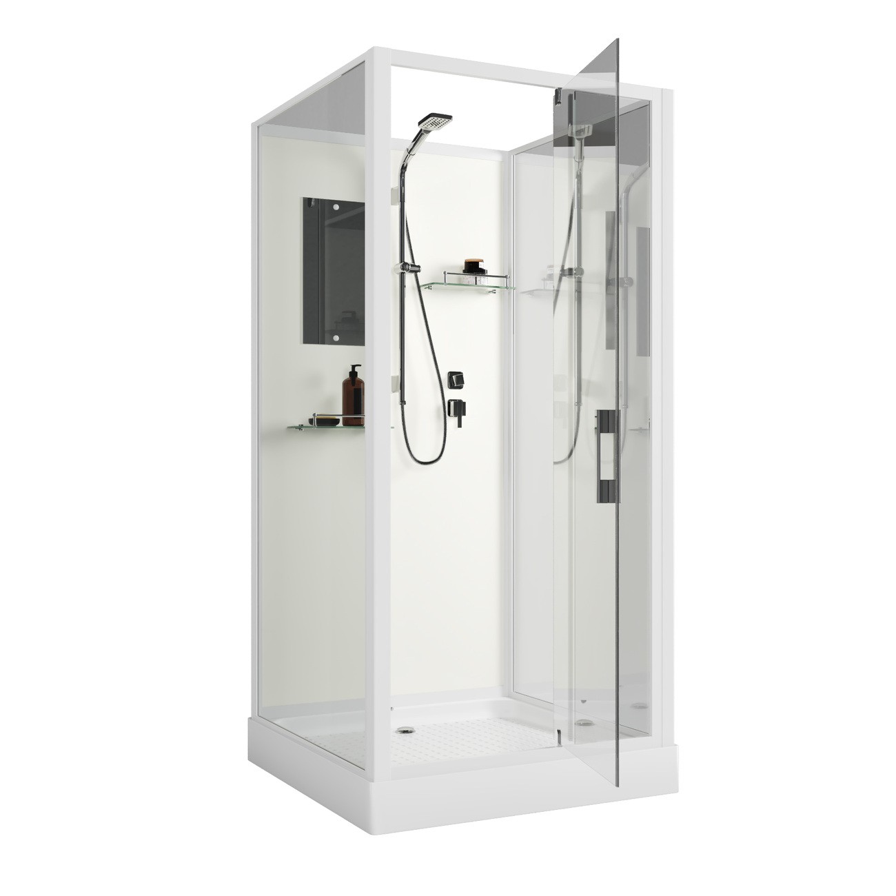 Душевая кабина Niagara Standart ST90/15Q/BK (90х90х200) квадрат,поддон 15см,распашная,проф.белый,без крыши,3 места 