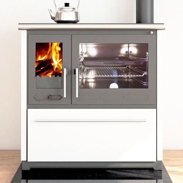 Плита Plamen 850 Glas N, белая, труба слева (11 кВт) 