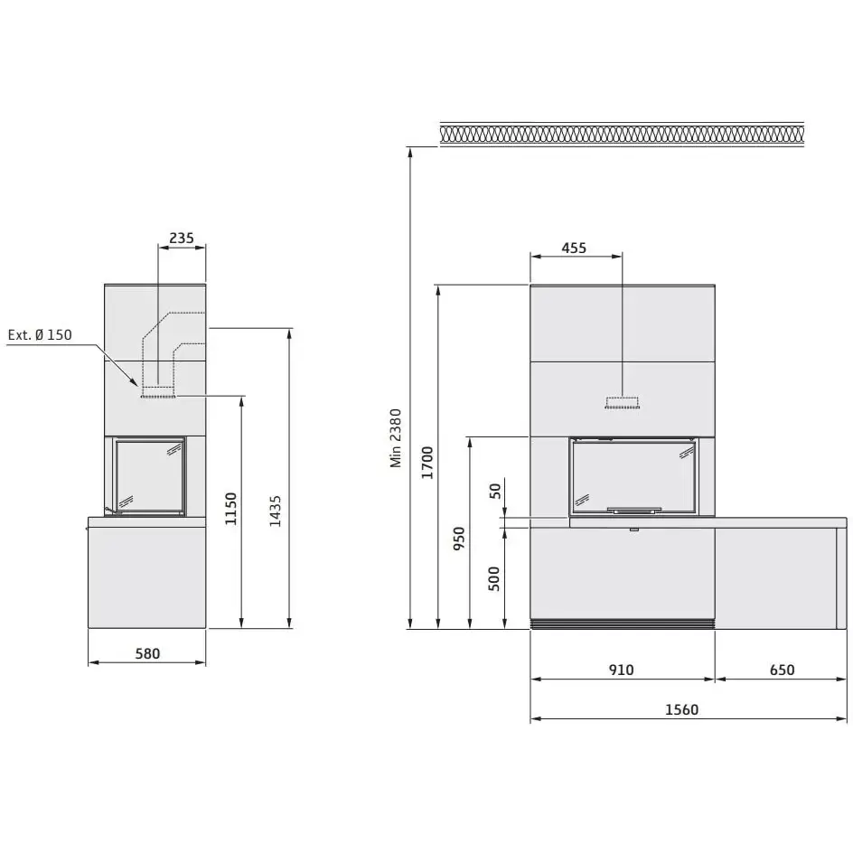 Камин Contura i41A скамья и полки - черный гранит 