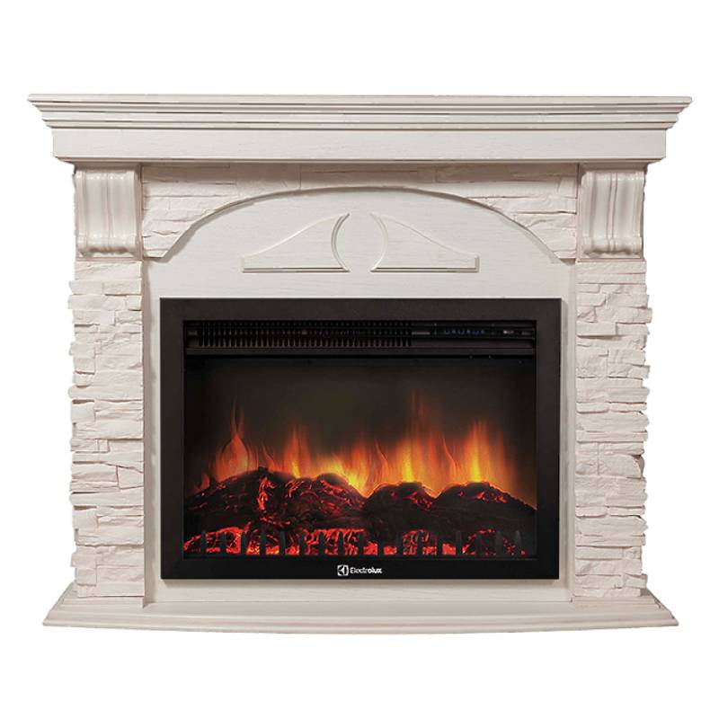 Портал Firelight Torre 26/30S камень белый, шпон белёный дуб 