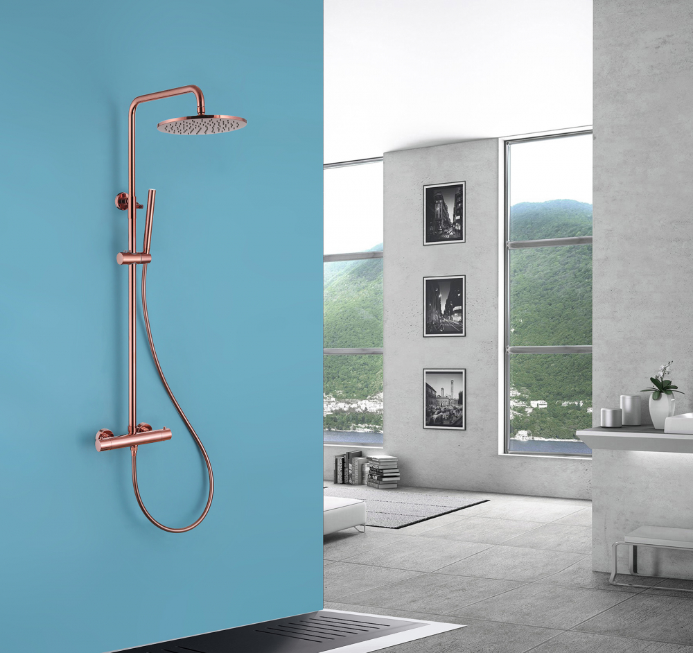 Душевая система Abber Wasser Kreis AF8160RG, термостатическая, на 2 потребителя, цвет розовое золото 