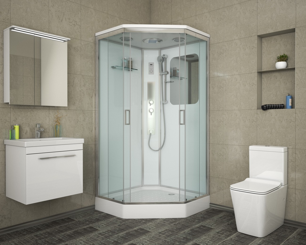 Душевая кабина Niagara Premium NG-6001-01GD (90х90х220) низкий поддон(16 см),стекло прозрачное,4 места 
