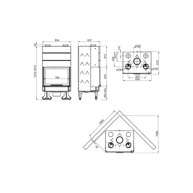 Каминная топка La Nordica Monoblocco 800 Angolo DX 
