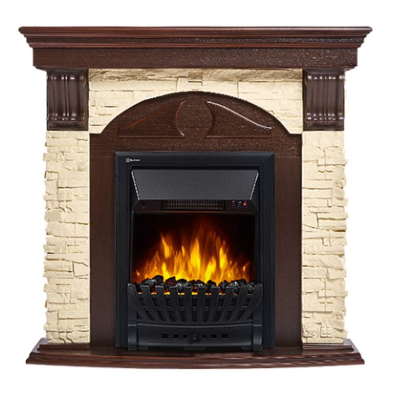 Портал Firelight Torre Classic U (угловой) камень слоновая кость, шпон темный дуб 
