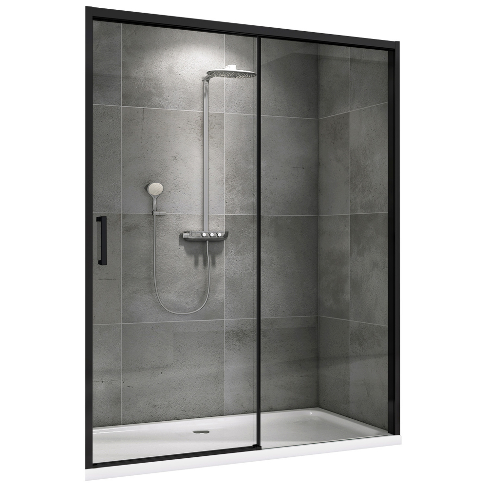 Душевая дверь Abber Komfort AG93130B, 130 х 200 см, профиль черный, стекло прозрачное 