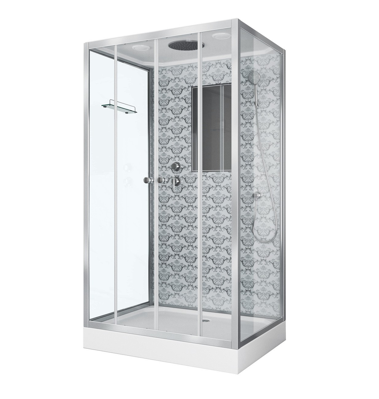 Душевая кабина Niagara Luxe NG-7772QW (120x90х210) низкий поддон(15см),дверь раздвижная,стенки серебро,4 места 