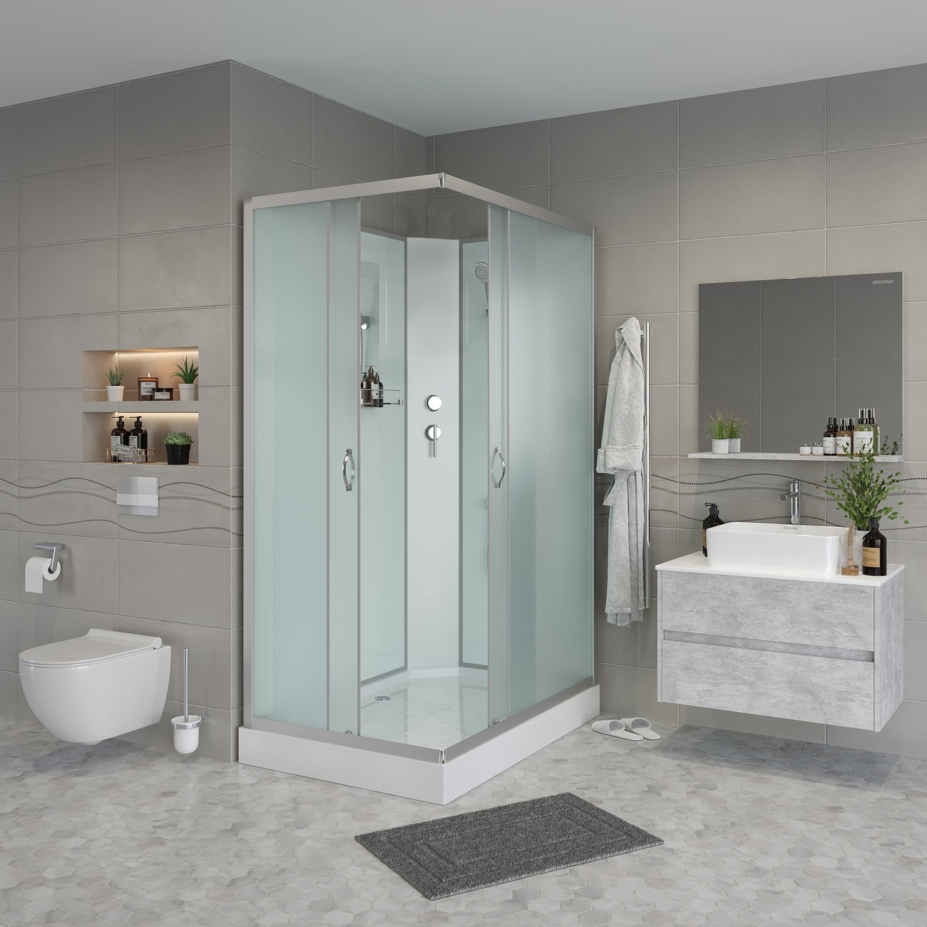 Душевая кабина Niagara Classic NG-43295-14QBK (120х90х200)низкий поддон(13см),стекло матовое,3 места 