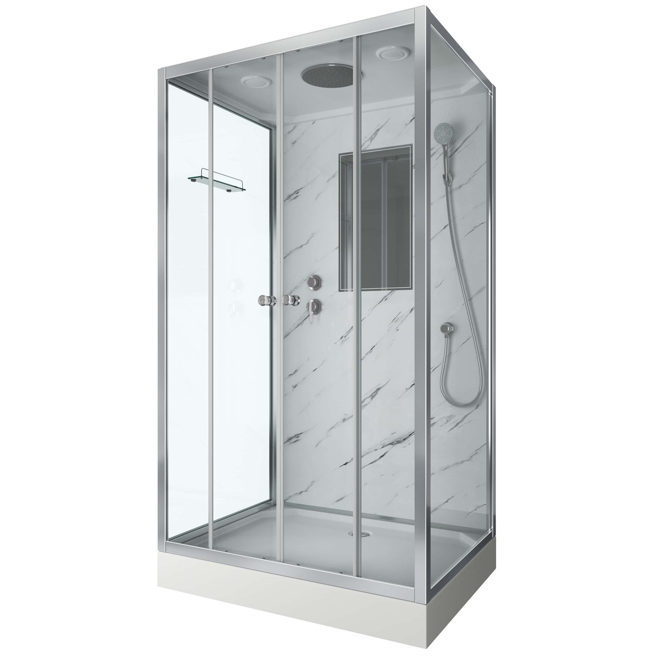 Душевая кабина Niagara Luxe NG-7772QM (120x90х210) низкий поддон(15см),дверь раздвижная,стенки мрамор,4 места 