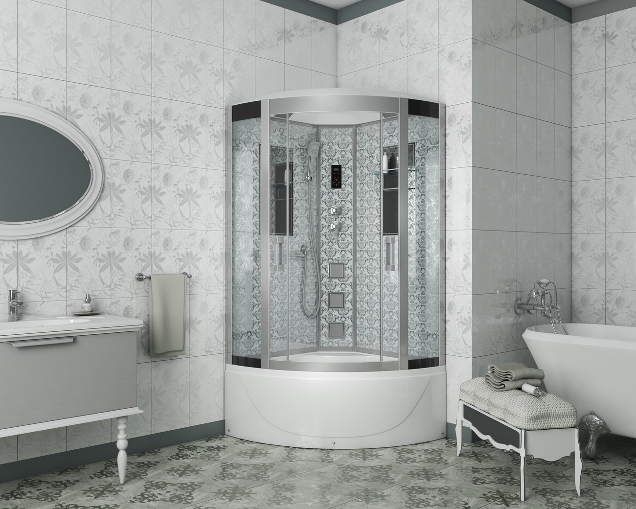 Душевая кабина Niagara 7710W, 100 x 100 см с гидромассажем, стенки белые 