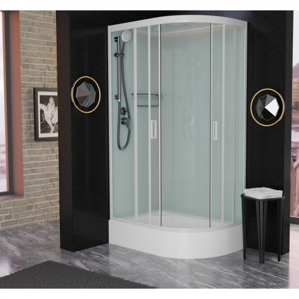 Душевая кабина Frank F412/1L/R М White, 120 x 80 см, средний поддон, стекла матовые, профиль белый, 20028/20030 