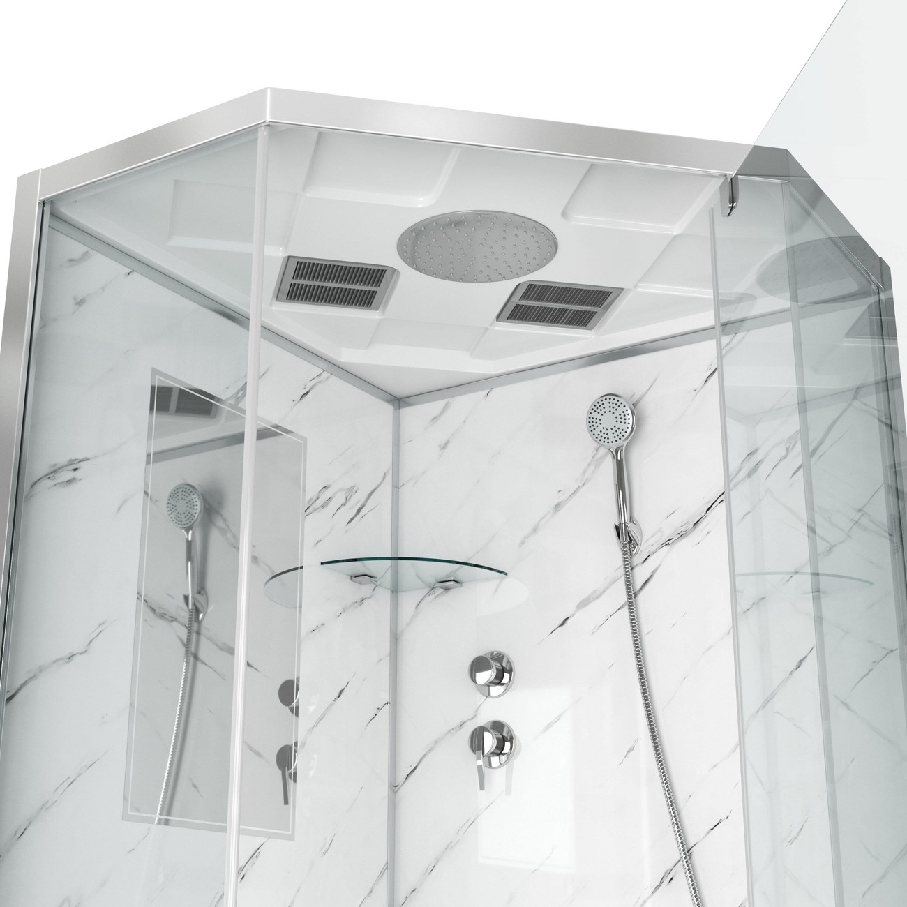 Душевая кабина Niagara Luxe NG-7702DM (100x100х210) низкий поддон(15см),дверь распашная,стенки мрамор,3 места 