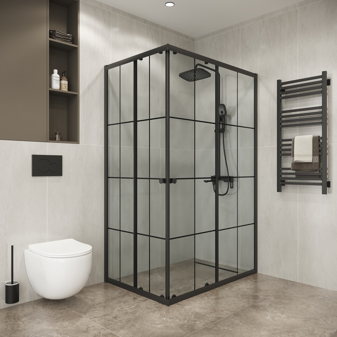 Душевое ограждение Niagara Eco NG-1018-14QKL (100х80х190) прямоугольник,раздвижное,черный,стекло клетка,1 место 