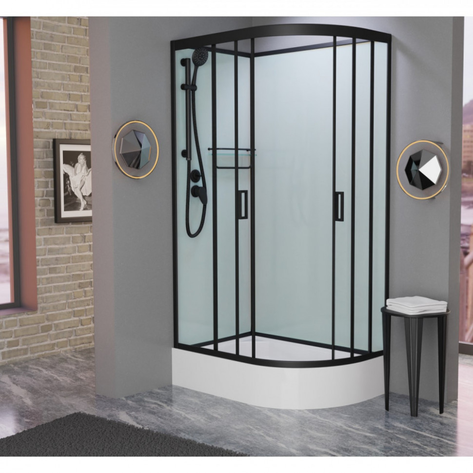 Душевая кабина Frank F412/1 L/R Black без крыши, 120 х 80 см, средний поддон, стекла прозрачные, профиль черный, 144009/146009 