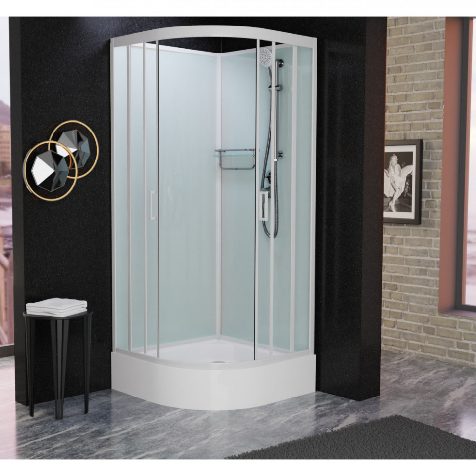 Душевая кабина Frank F409/1 White 90 х 90 см без крыши, средний поддон, стекла прозрачные, профиль белый, 124009 