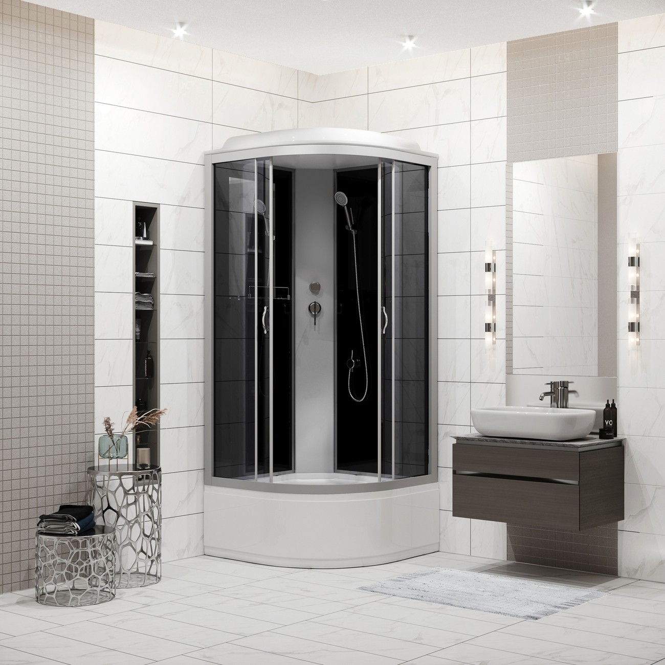 Душевая кабина Niagara Classic NG-2507-14 (80х80х215) высокий поддон(40см),стекло тонированное,4 места 