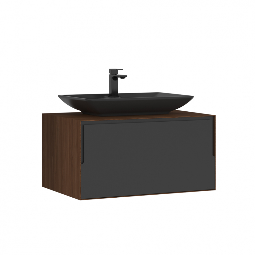 Тумба с раковиной Orka Craft 5003987, 80 см, подвесная, цвет орех/антрацит 