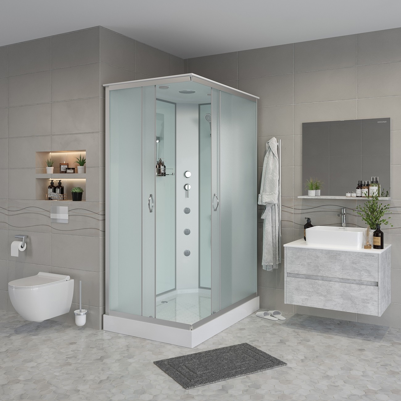 Душевая кабина Niagara Classic NG-43295-14QG (120х90х215) низкий поддон(13см),стекло матовое,3 места 