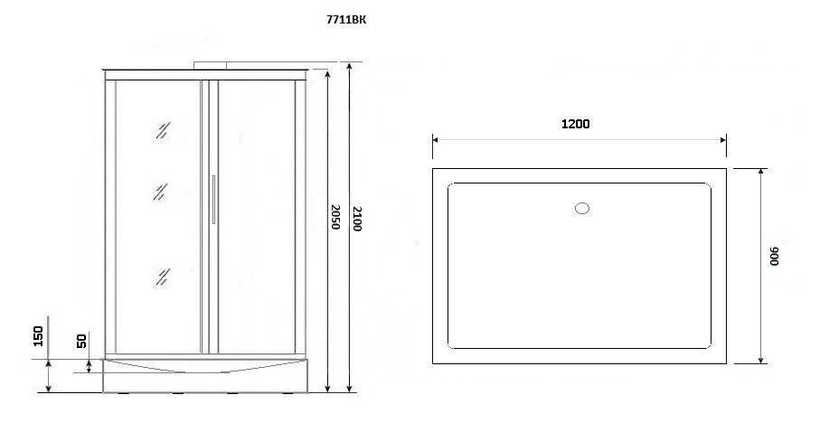 Душевая кабина Niagara Luxe NG-7711GBK (90x120х210) низкий поддон(15см),дверь раздвижная,стенки золото,без крыши,5 мест 