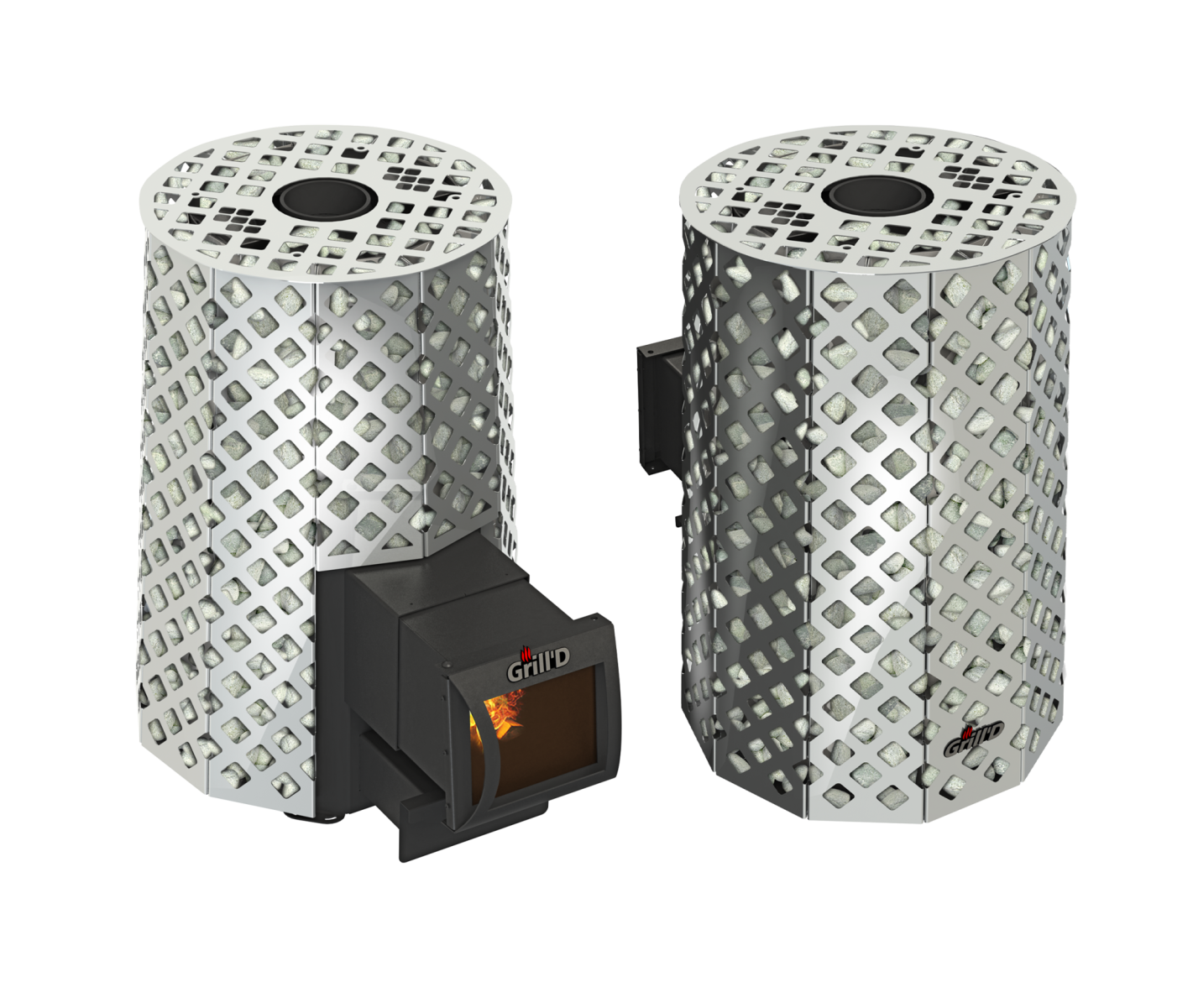 Дровяная печь для бани Grill’D Violet Steel Romb Long Pro (Камень колотый, 100 кг) 