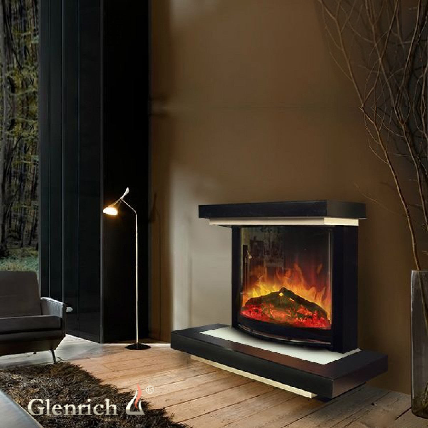 Современный электрокамин Glenrich Атлант Rondo S36 Венге 