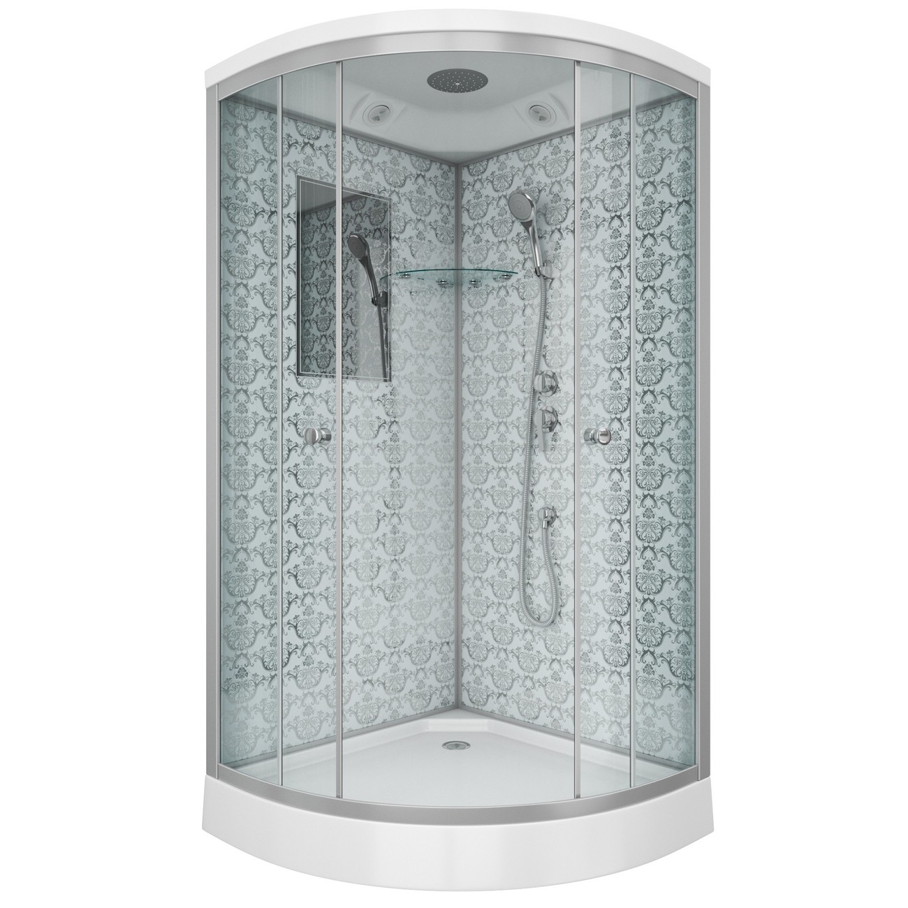 Душевая кабина Niagara Luxe NG-7701W (90x90х210) низкий поддон(15см),дверь раздвижная,стенки серебро,3 места 