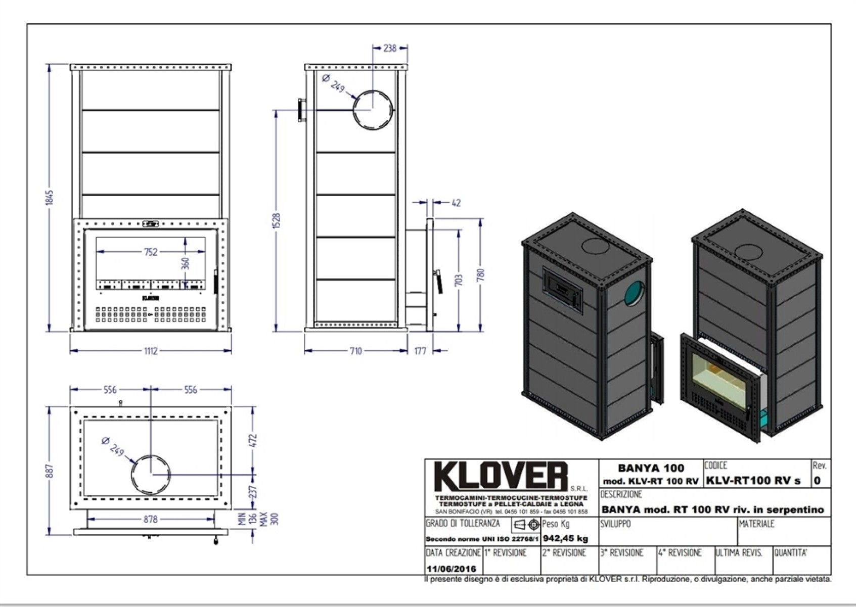 Дровяная печь для бани Klover RT 100-RV ( Жадеит 40 мм ) 
