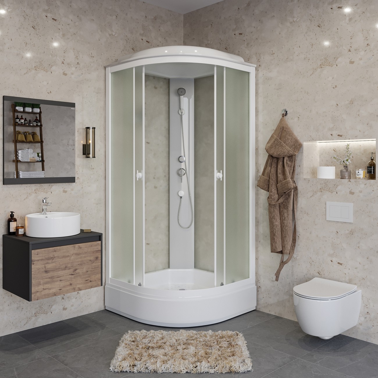 Душевая кабина Niagara Promo P90/26/MT, 90 x 90 см, с крышей, стекло матовое, профиль белый 