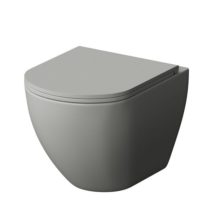 Унитаз подвесной Grossman Color GR-4455GMS (495х365х375) безободковый,серый матовый с тонкой крышкой,микролифт,1 место 
