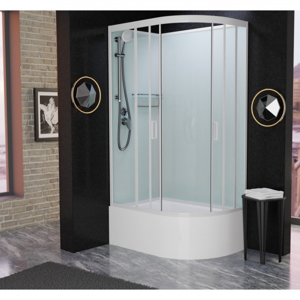 Душевая кабина Frank F412/2 L/R White без крыши, 120 x 80 см, высокий поддон, стекла прозрачные, профиль белый, 136009/138009 