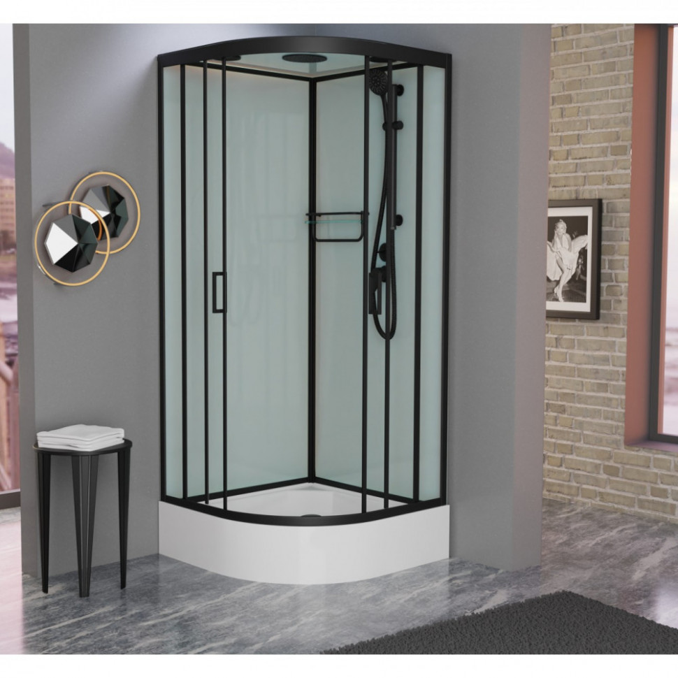 Душевая кабина Frank F409/1 Black 90 х 90 см, средний поддон, стекла прозрачные, профиль черный, 139009 