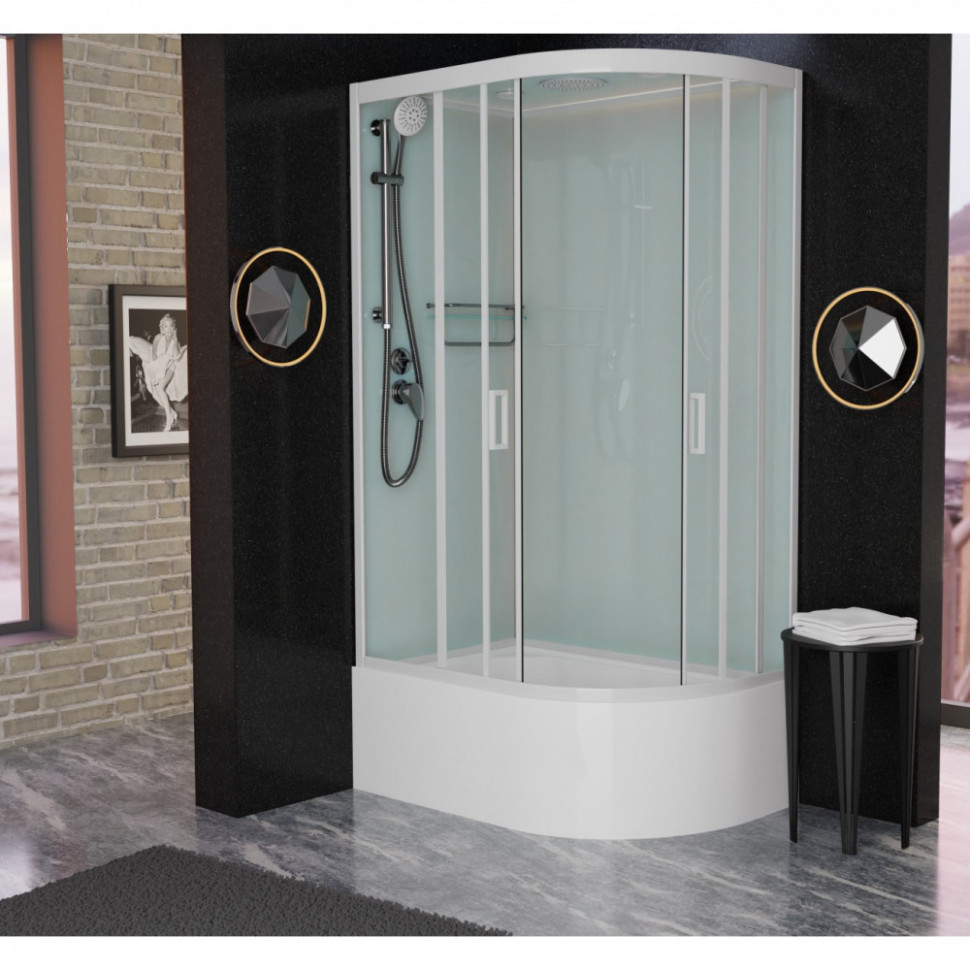 Душевая кабина Frank F412/2 L/R М White, 120 x 80 см, высокий поддон, стекла матовые, профиль белый, 20036/20038 