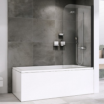 Шторка на ванну Abber Ewiges Wasser, 80 х 140 см, стекло прозрачное, профиль черный, AG52080B 