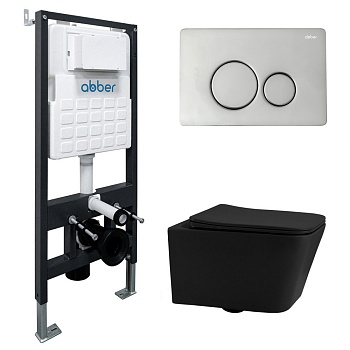 Инсталляция с унитазом Abber Rechteck AC1201MB-AC0105-AC0121, сиденье микролифт, клавиша смыва хром, черный матовый, комплект 